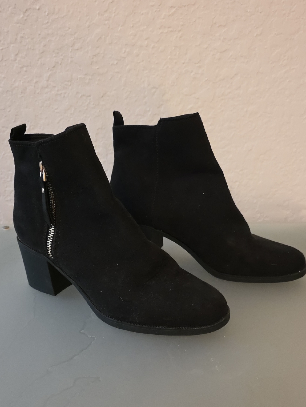 H&M Black Suede Ankle Booties with Side Zip Detail